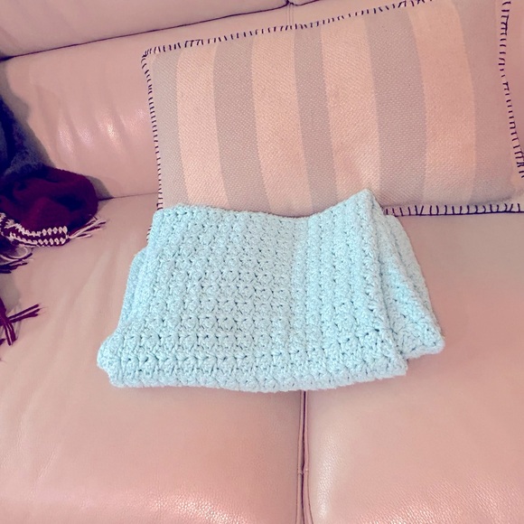 Elegant Aqua Blue Handmade Crochet Baby Blanket - Picture 1 of 1